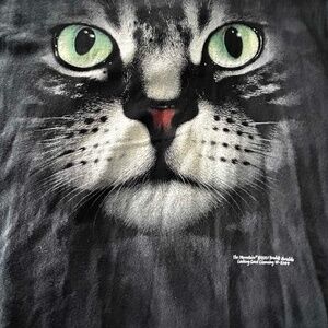 DRESS MAXI, MULTICOLOUR CAT FACE ON MOTTLED BLACK, SIZE L, COTTON, ROUND NECK,